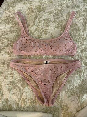 J. Crew Pink Eyelet Two-Piece Bikini Set